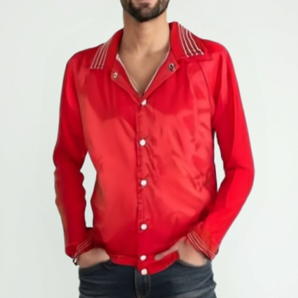 Rare Deadstock 80s Bonwitt Red Satin Bomber Track Jacket - Canada Made 🤎